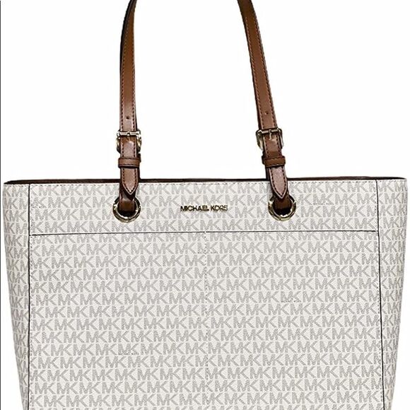 MICHAEL KORS JET SET LARGE TOTE BAG VANILLA SIGNATURE - Picture 1 of 10